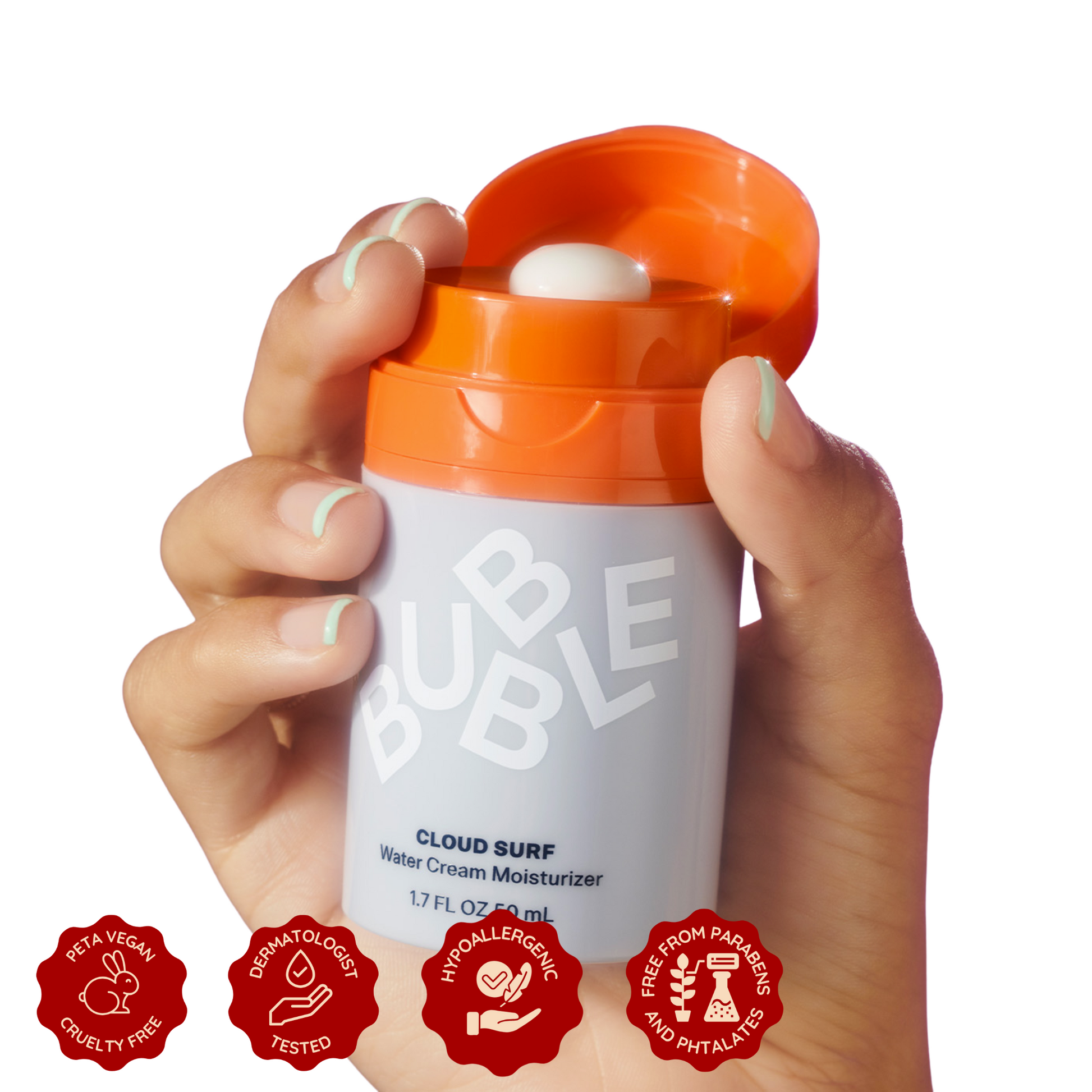 Textura en gel del Cloud Surf Water Cream Moisturizer de Bubble Skincare hidratación fresca